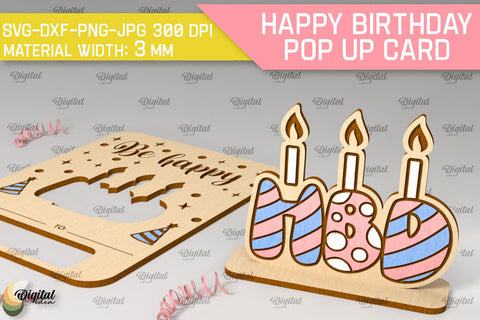 Happy Birthday Pop Up Card Laser Cut. Greeting Card SVG SVG Evgenyia Guschina 