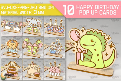 Happy Birthday Pop Up Cards Laser Cut Bundle. Greeting Cards SVG Evgenyia Guschina 