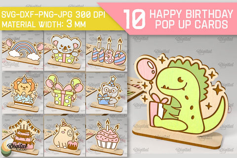 Happy Birthday Pop Up Cards Laser Cut Bundle. Greeting Cards SVG Evgenyia Guschina 
