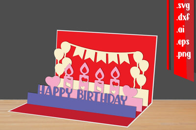 Happy Birthday Popup Card DIY SVG zafrans studio 