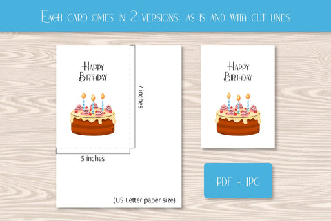 Happy Birthday Printable Cards | Cute Greeting Card PDF & JPG Digital Download 5x7 | Illustrated Birthday Balloons, Gifts, Cake | Kids BDay Sublimation AnnaViolet_store 