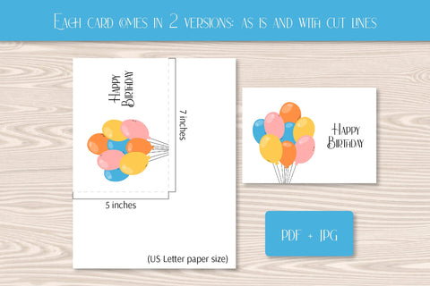Happy Birthday Printable Cards | Cute Greeting Card PDF & JPG Digital Download 5x7 | Illustrated Birthday Balloons, Gifts, Cake | Kids BDay Sublimation AnnaViolet_store 