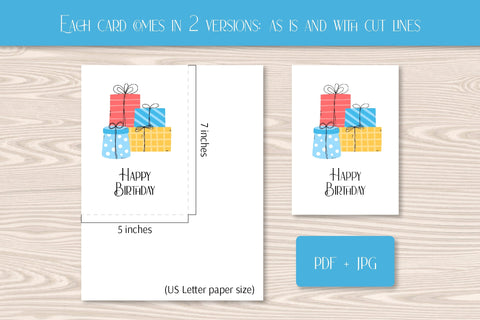 Happy Birthday Printable Cards | Cute Greeting Card PDF & JPG Digital Download 5x7 | Illustrated Birthday Balloons, Gifts, Cake | Kids BDay Sublimation AnnaViolet_store 