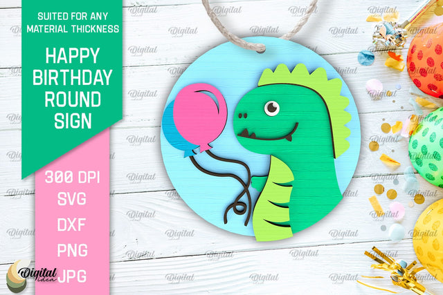 Happy Birthday Round Sign Laser Cut. Birthday Decor SVG SVG Evgenyia Guschina 