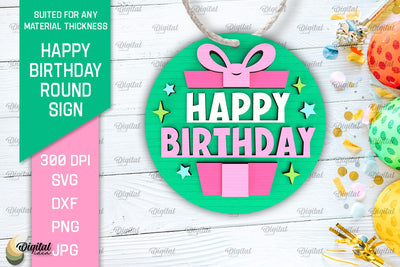 Happy Birthday Round Sign Laser Cut. Birthday Decor SVG SVG Evgenyia Guschina 
