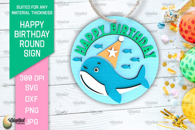 Happy Birthday Round Sign Laser Cut. Birthday Decor SVG SVG Evgenyia Guschina 