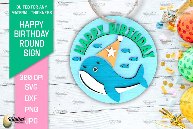 Happy Birthday Round Sign Laser Cut. Birthday Decor SVG SVG Evgenyia Guschina 