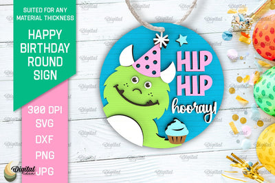 Happy Birthday Round Sign Laser Cut. Birthday Decor SVG SVG Evgenyia Guschina 
