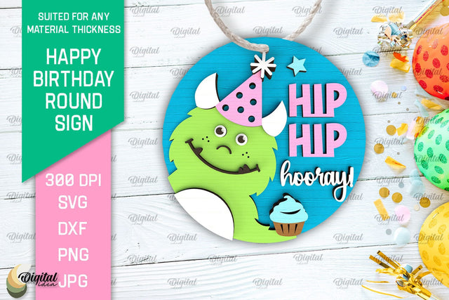 Happy Birthday Round Sign Laser Cut. Birthday Decor SVG SVG Evgenyia Guschina 