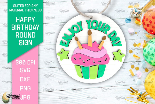Happy Birthday Round Sign Laser Cut. Birthday Decor SVG SVG Evgenyia Guschina 