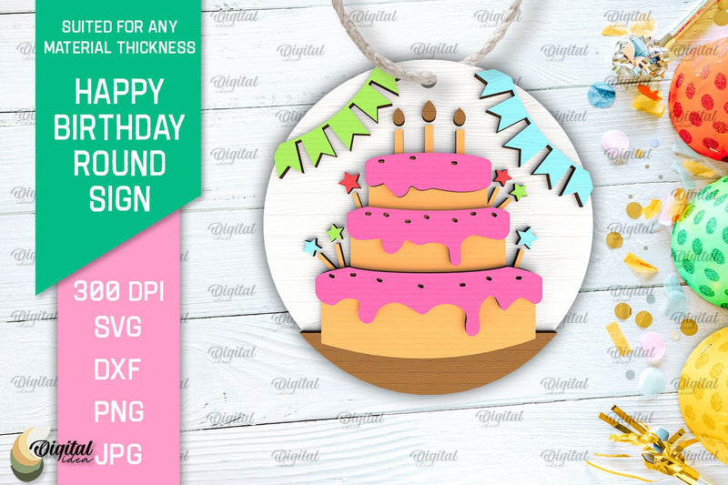 Happy Birthday Round Sign Laser Cut. Birthday Decor SVG SVG Evgenyia Guschina 