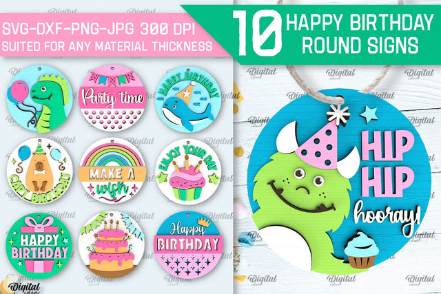 Happy Birthday Round Signs Laser Bundle. Birthday Decor SVG SVG Evgenyia Guschina 