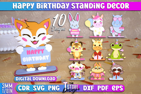 Happy Birthday Standing Decor Bundle | Animals Shape | Table Statuette | Wooden Figurine | CNC Files SVG The T Store Design 