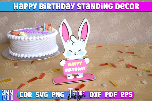 Happy Birthday Standing Decor | Bunny Shape | Table Statuette | Wooden Figurine | CNC File SVG The T Store Design 