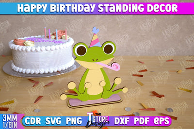 Happy Birthday Standing Decor | Frog Shape | Table Statuette | Wooden Figurine | CNC File SVG The T Store Design 
