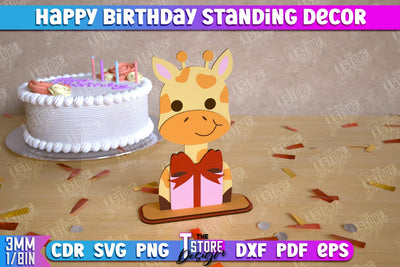 Happy Birthday Standing Decor | Giraffe Shape | Table Statuette | Wooden Figurine | CNC File SVG The T Store Design 