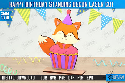 Happy Birthday Standing Decor Laser Cut | Animals Shape | Table Statuette | Wooden Figurine | CNC File SVG Fly Design 