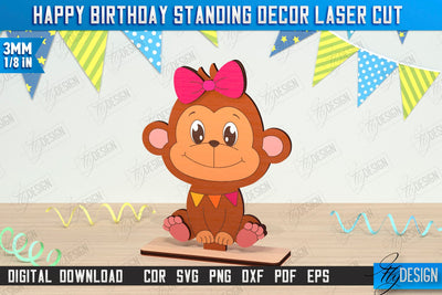 Happy Birthday Standing Decor Laser Cut | Animals Shape | Table Statuette | Wooden Figurine | CNC File SVG Fly Design 