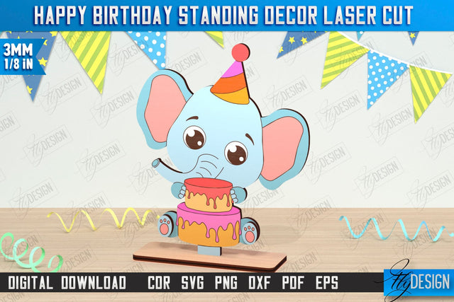 Happy Birthday Standing Decor Laser Cut | Animals Shape | Table Statuette | Wooden Figurine | CNC File SVG Fly Design 