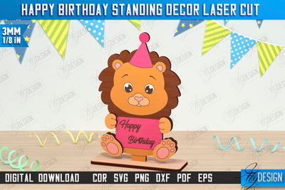 Happy Birthday Standing Decor Laser Cut | Animals Shape | Table Statuette | Wooden Figurine | CNC File SVG Fly Design 