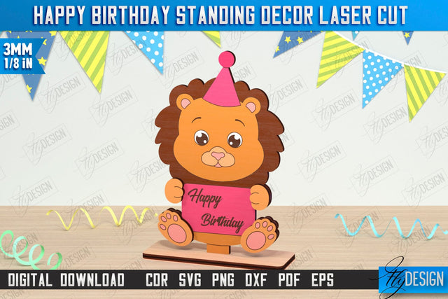 Happy Birthday Standing Decor Laser Cut | Animals Shape | Table Statuette | Wooden Figurine | CNC File SVG Fly Design 