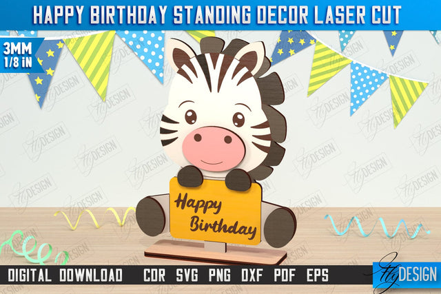 Happy Birthday Standing Decor Laser Cut | Zebra Shape | Table Statuette | Wooden Figurine | CNC File SVG Fly Design 