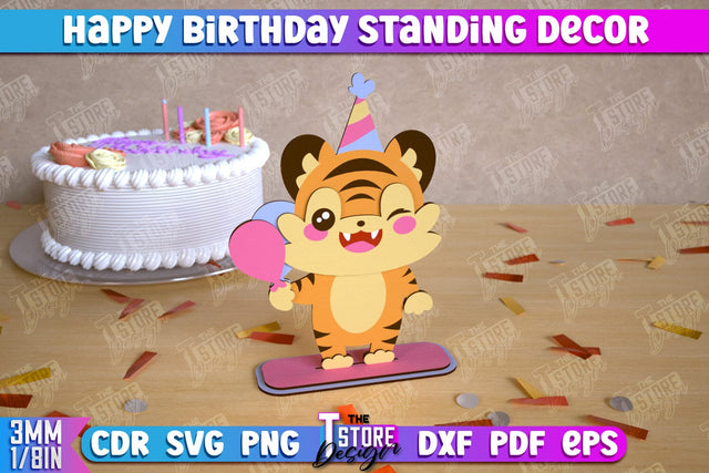 Happy Birthday Standing Decor | Tiger Shape | Table Statuette | Wooden Figurine | CNC File SVG The T Store Design 