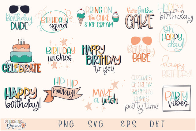 Happy Birthday SVG Bundle, Cute Birthday Squad SVG Files for Cricut, Fun Happy Birthday PNG Files for Sublimation, Tshirts, Birthday Cards SVG Designing Digitals 