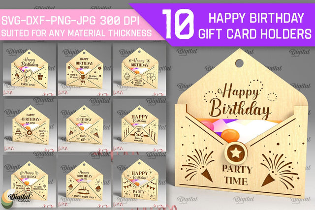 Happy Birthday SVG Bundle. Gift Card Holder Laser Cut SVG Evgenyia Guschina 