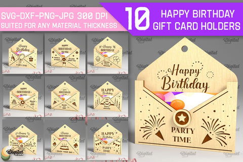 Happy Birthday SVG Bundle. Gift Card Holder Laser Cut SVG Evgenyia Guschina 