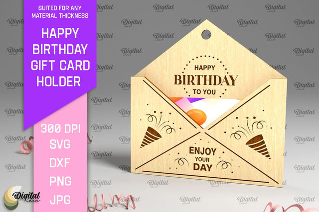 Happy Birthday SVG. Gift Card Holder Laser Cut SVG Evgenyia Guschina 