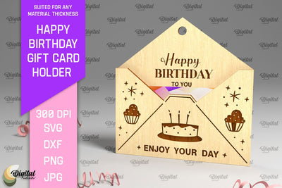 Happy Birthday SVG. Gift Card Holder Laser Cut SVG Evgenyia Guschina 