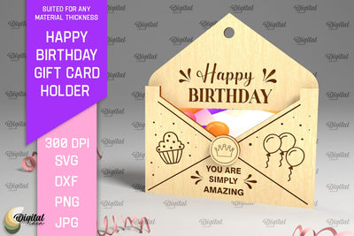 Happy Birthday SVG. Gift Card Holder Laser Cut SVG Evgenyia Guschina 
