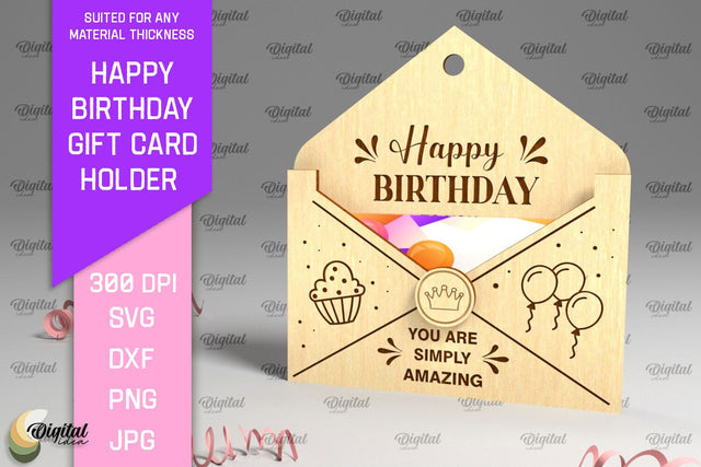 Happy Birthday SVG. Gift Card Holder Laser Cut SVG Evgenyia Guschina 