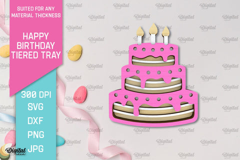 Happy Birthday Tiered Tray Laser Cut Bundle. B-Day Decor SVG SVG Evgenyia Guschina 