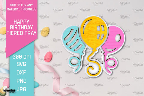 Happy Birthday Tiered Tray Laser Cut Bundle. B-Day Decor SVG SVG Evgenyia Guschina 