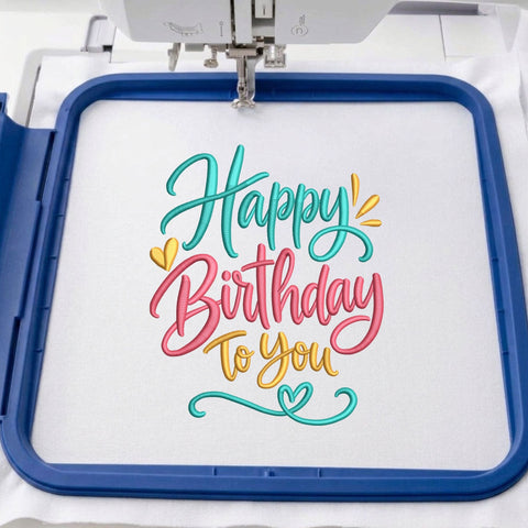 Happy Birthday to You Embroidery Design – Colorful Birthday Script Heart Machine Embroidery File Embroidery/Applique DESIGNS PatternFeed8 