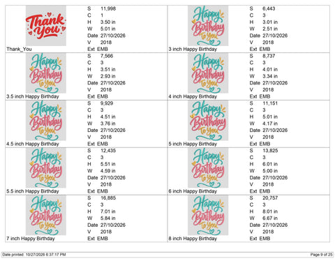 Happy Birthday to You Embroidery Design – Colorful Birthday Script Heart Machine Embroidery File Embroidery/Applique DESIGNS PatternFeed8 