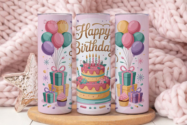 Happy Birthday Tumbler Wrap PNG Sublimation DesignSVG 