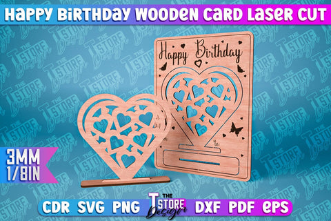 Happy Birthday Wooden Card Laser Cut | Greeting Card Design | CNC Files SVG The T Store Design 