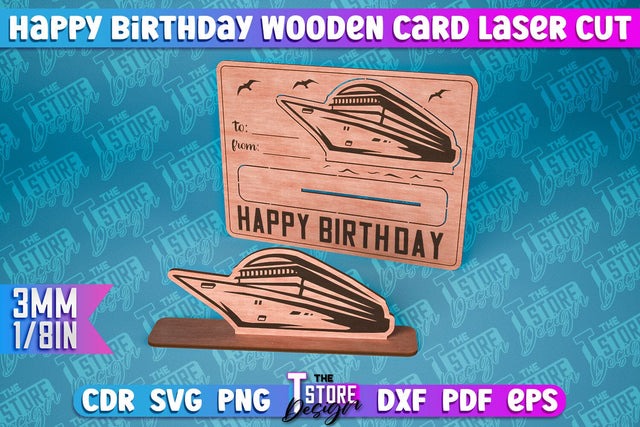 Happy Birthday Wooden Card Laser Cut | Greeting Card Design | CNC Files SVG The T Store Design 