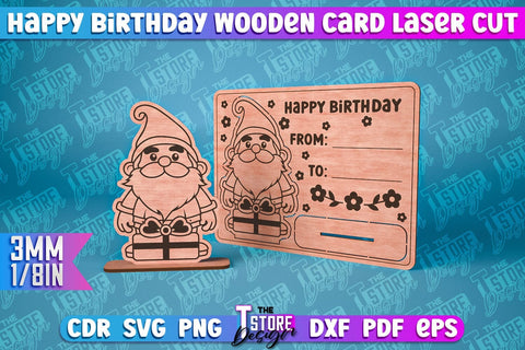 Happy Birthday Wooden Card Laser Cut | Greeting Card Design | CNC Files SVG The T Store Design 