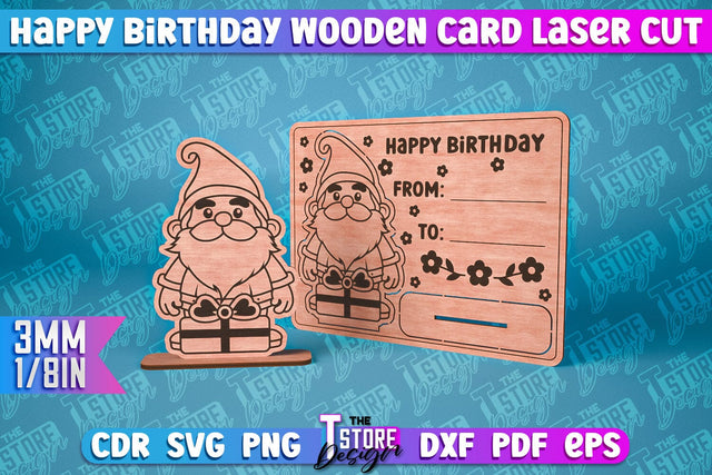 Happy Birthday Wooden Card Laser Cut | Greeting Card Design | CNC Files SVG The T Store Design 