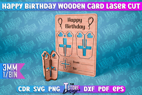 Happy Birthday Wooden Card Laser Cut | Greeting Card Design | CNC Files SVG The T Store Design 