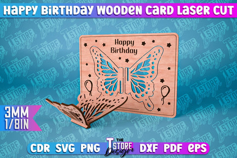 Happy Birthday Wooden Card Laser Cut | Greeting Card Design | CNC Files SVG The T Store Design 