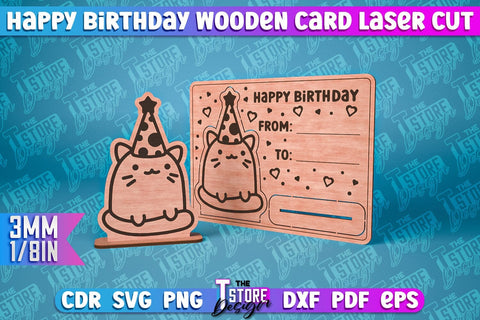Happy Birthday Wooden Card Laser Cut | Greeting Card Design | CNC Files SVG The T Store Design 