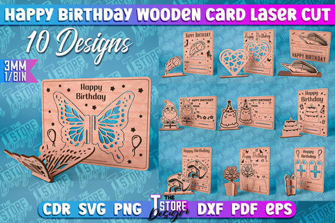 Happy Birthday Wooden Card Laser Cut | Greeting Card Design | CNC Files SVG The T Store Design 