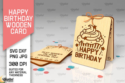 Happy Birthday Wooden Card Laser Cut. Greeting Card SVG SVG Evgenyia Guschina 
