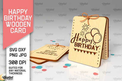 Happy Birthday Wooden Card Laser Cut. Greeting Card SVG SVG Evgenyia Guschina 