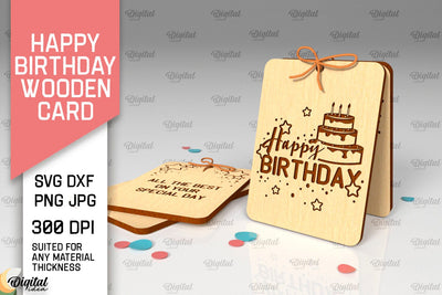 Happy Birthday Wooden Card Laser Cut. Greeting Card SVG SVG Evgenyia Guschina 